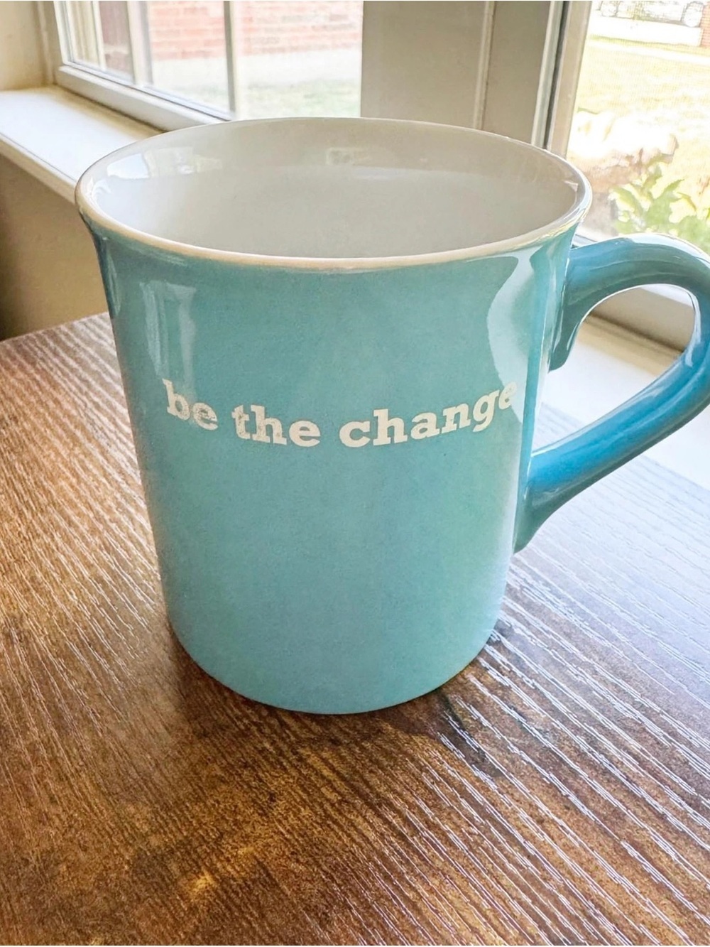 THL Teal Blue Ceramic Coffee Mug "Be The Change" Butterfly Detail